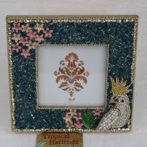 TROPICAL HACIENDA BEADED FLORAL PARROT PICTURE FRAME HOLDS 4x4 PHOTO-BLUE/MULTI